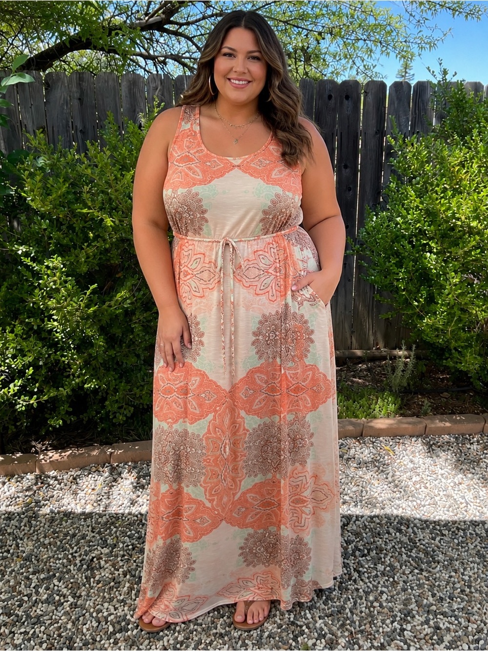 California Happenings Sleeveless Boho Maxi Dress 1X (16) Vacation Summer Casual
